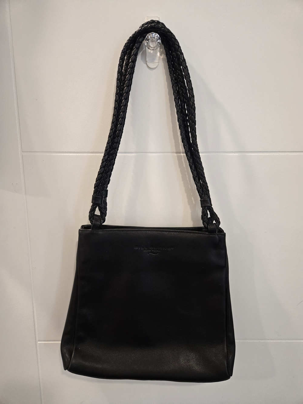 BILL BURNS Black Leather Shoulder Bag with Braided Strap